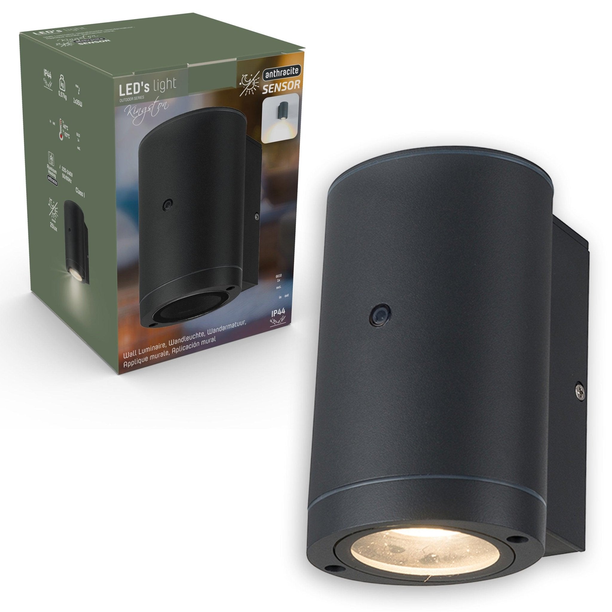 LED Buitenlamp met sensor - GU10 fitting - Bari - IP44 - Antraciet - LED.nl