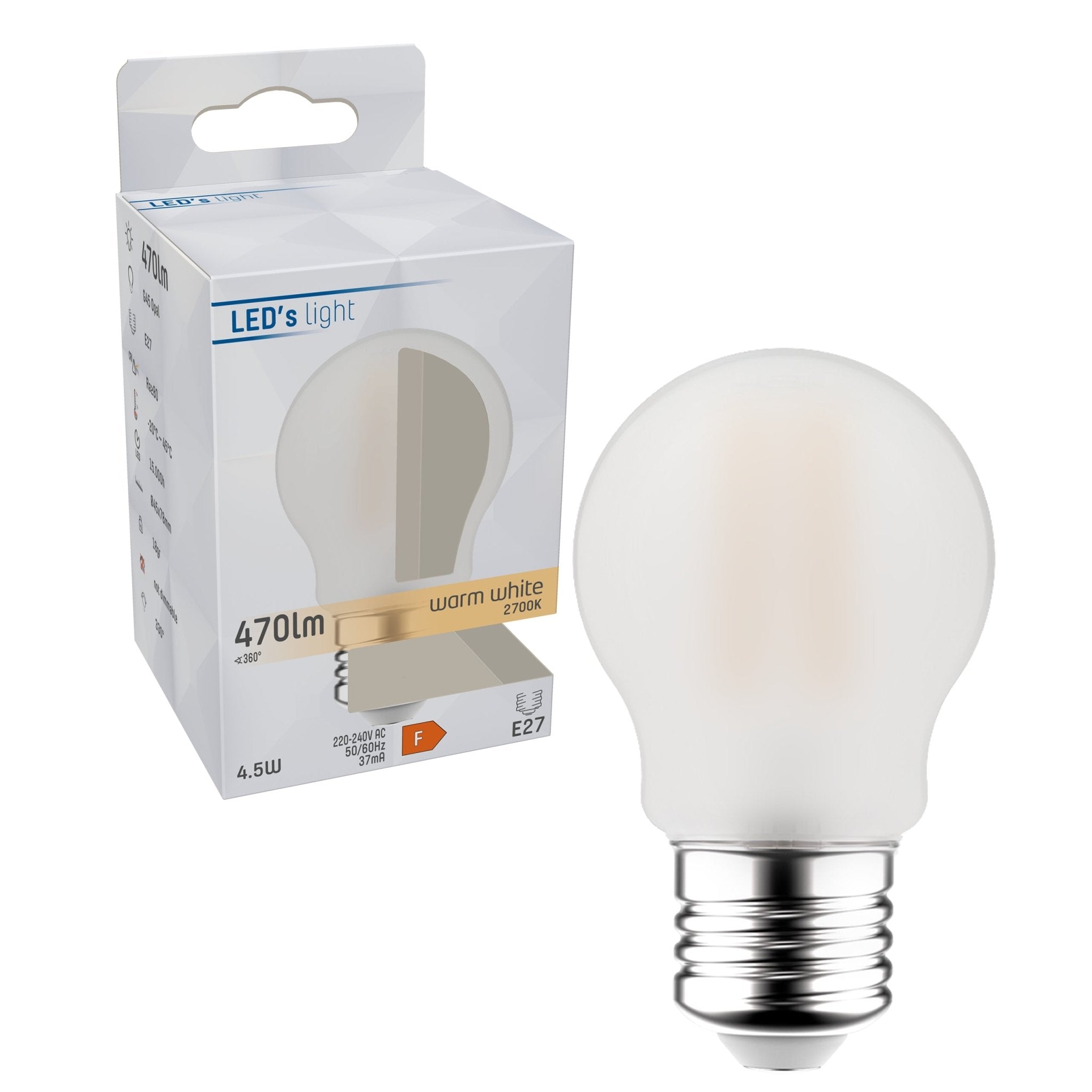 LED Filament Lamp E27 - Melkglas - Kogel Ø 4.5 cm - Warm wit - 4.5W (40W) - LED.nl