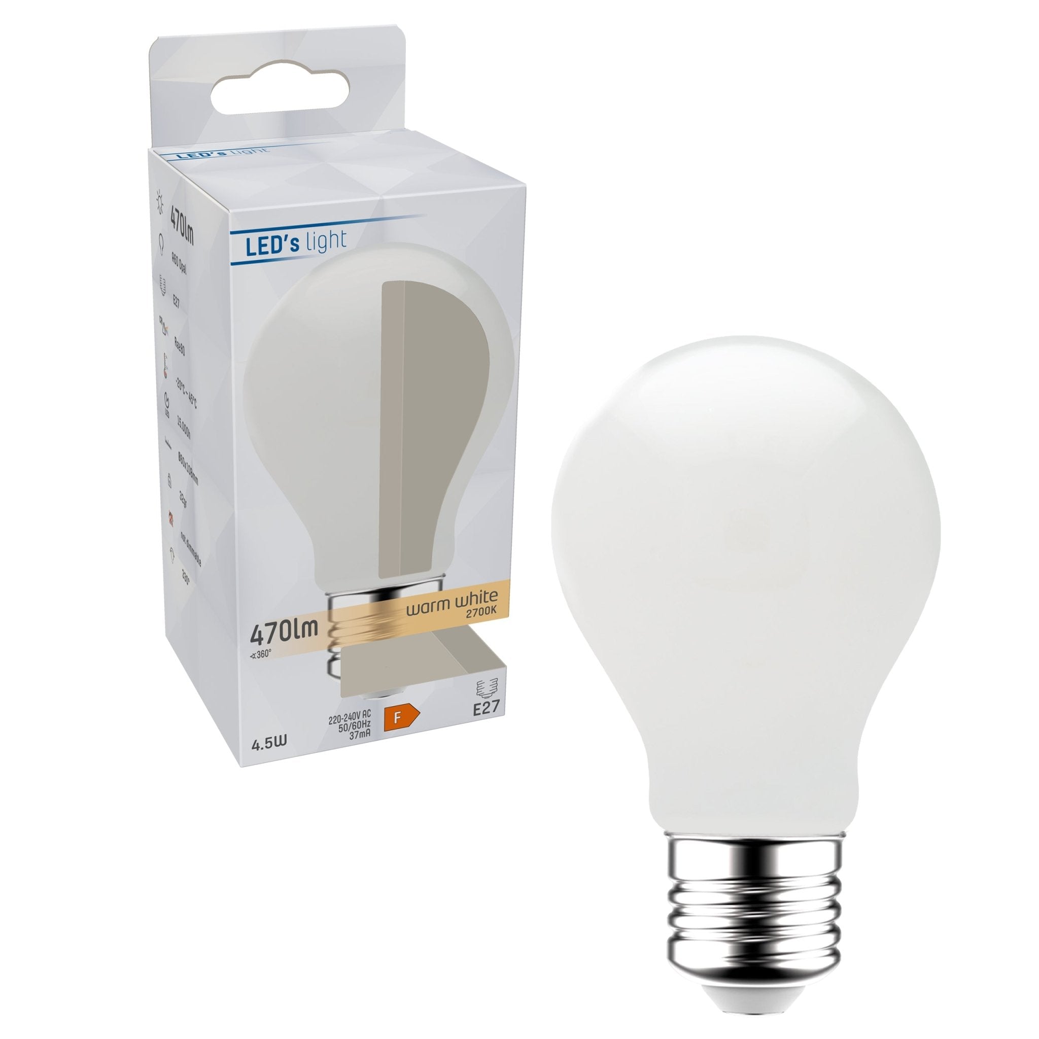LED Lamp E27 - Mat wit glas - 4W/40W - 470 lm - Warm wit licht LED Filament Lampen LED.nl
