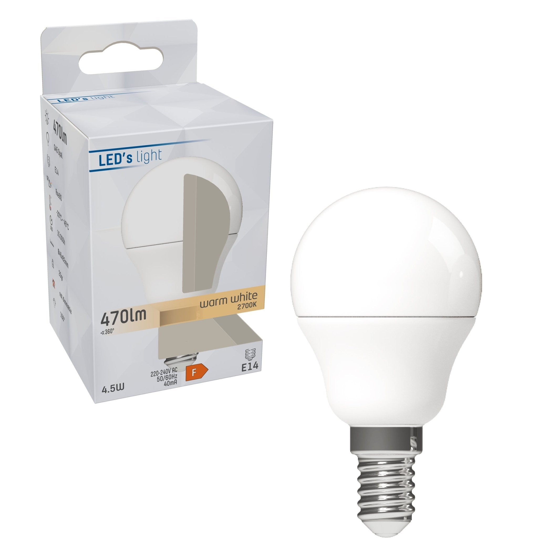 LED Lamp E14 - Mat - Warm wit - 4.9W (45W) - G45 Kogel - LED.nl