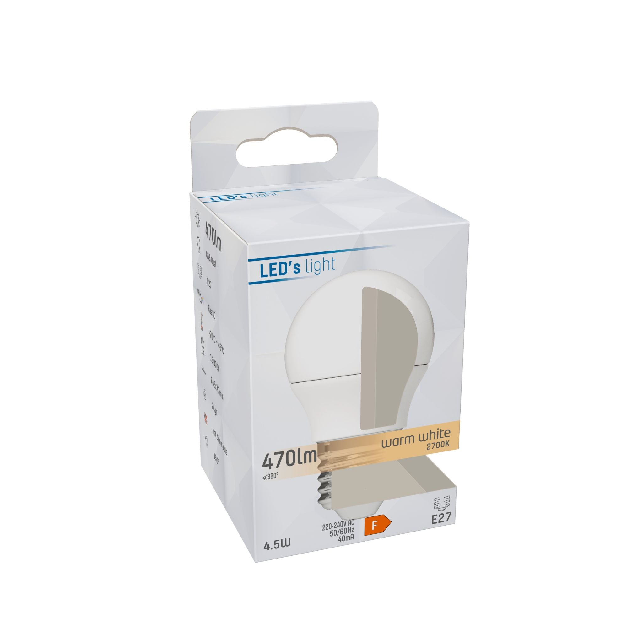 LED Lamp E27 - Mat - Warm wit - 4.9W (40W) - G45 Kogel - LED.nl