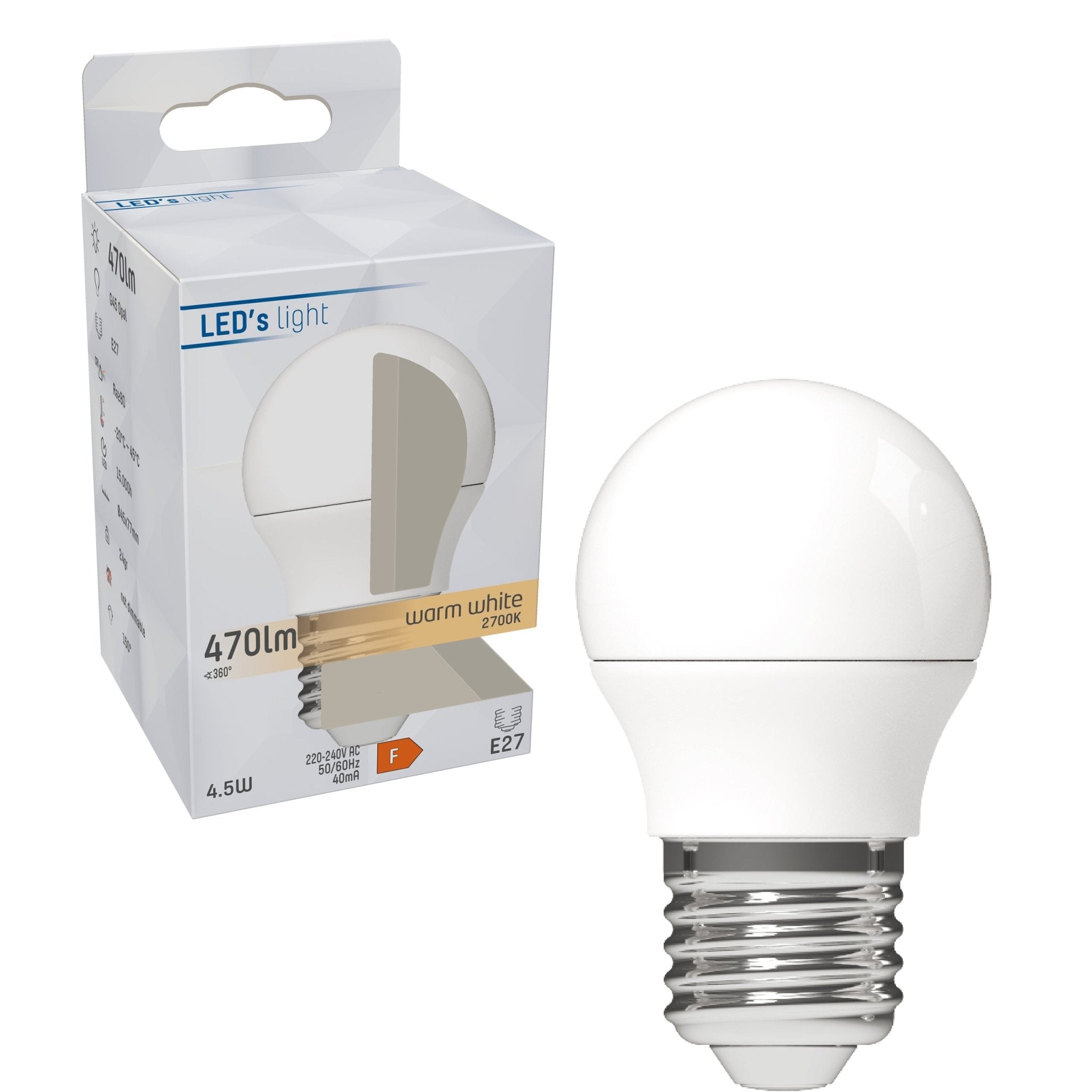 LED Lamp E27 - Mat - Warm wit - 4.9W (40W) - G45 Kogel - LED.nl