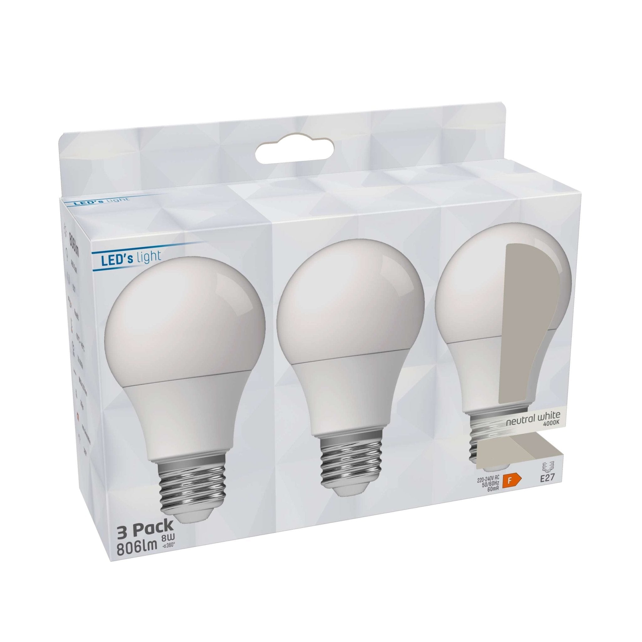 LED Lampen E27 - Mat - Koud wit - 8W vervangt 60W - 3 lampen - LED.nl