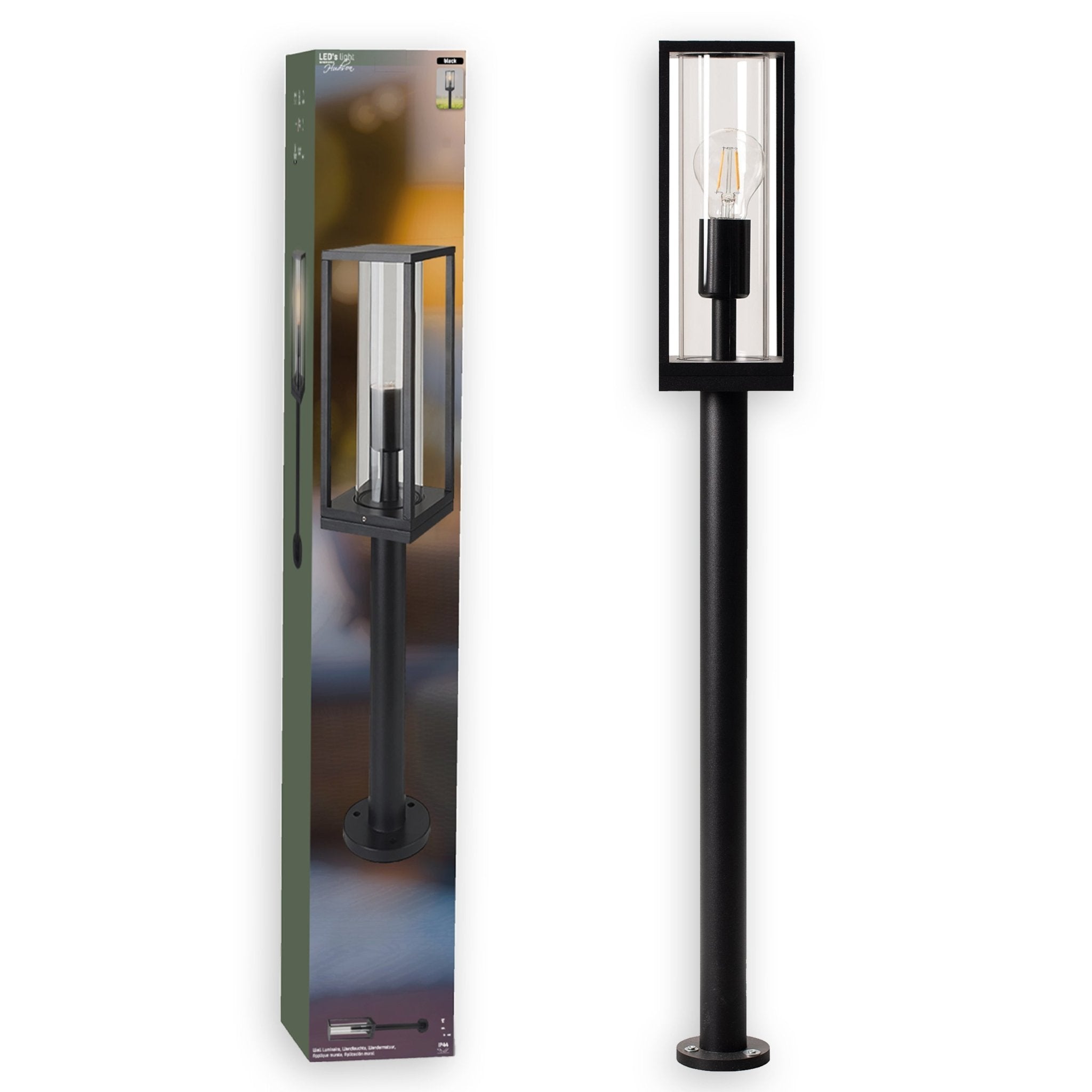 LED Lantaarnpaal met glazen ruiten - E27 fitting - IP44 - Vasto - 80 cm - Zwart - LED.nl
