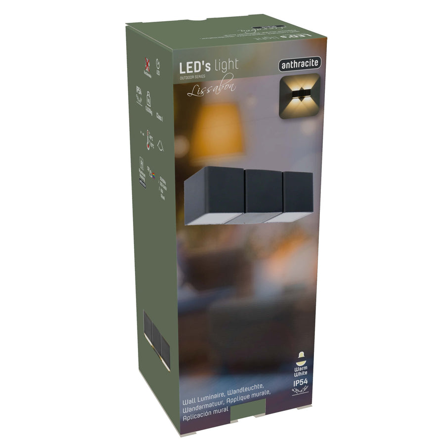 2 pack LED's Light 4-lichts Wandlamp Buiten - Model Aversa - Warm wit - IP54 waterdicht - Antraciet Wandlampen LED.nl