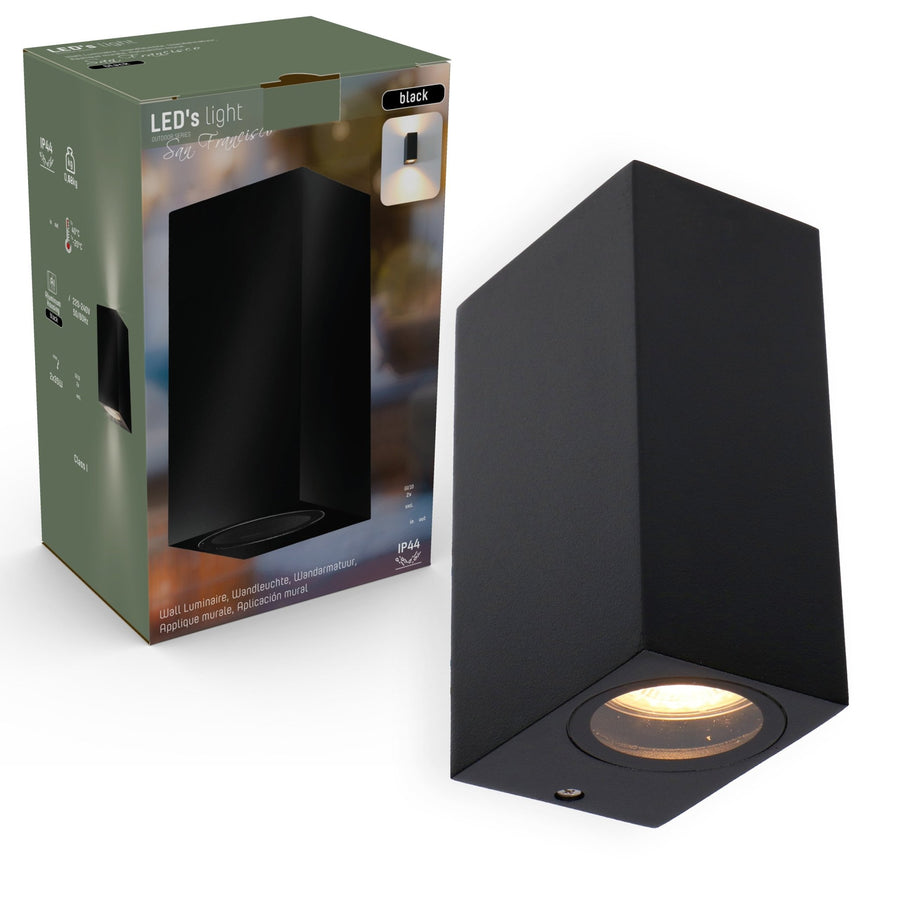 6 pack - LED's Light LED Buitenlamp met GU10 fitting - Rechthoek - IP44 - Zwart - Model Milaan Wandlampen LED.nl