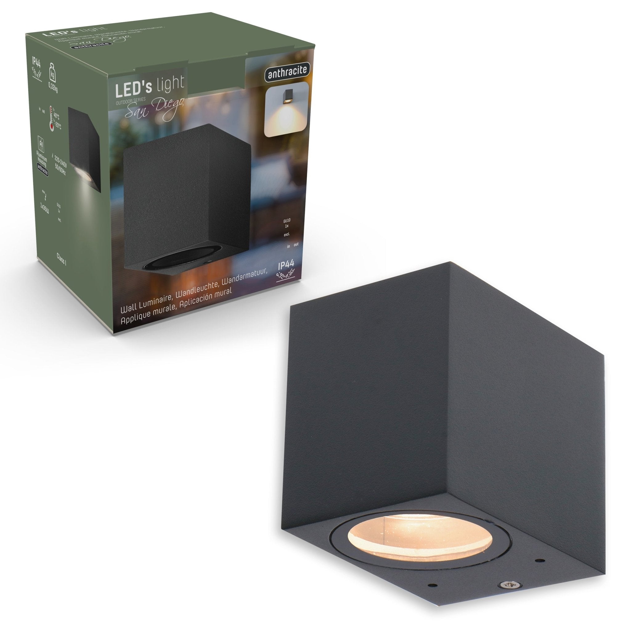 LED Wandlamp buiten met GU10 fitting - Rome - Vierkant - IP44 - Antraciet - LED.nl