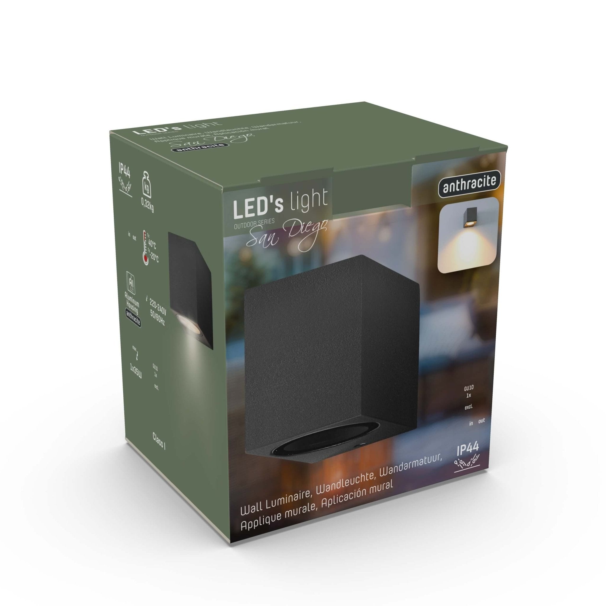LED Wandlamp buiten met GU10 fitting - Rome - Vierkant - IP44 - Antraciet - LED.nl