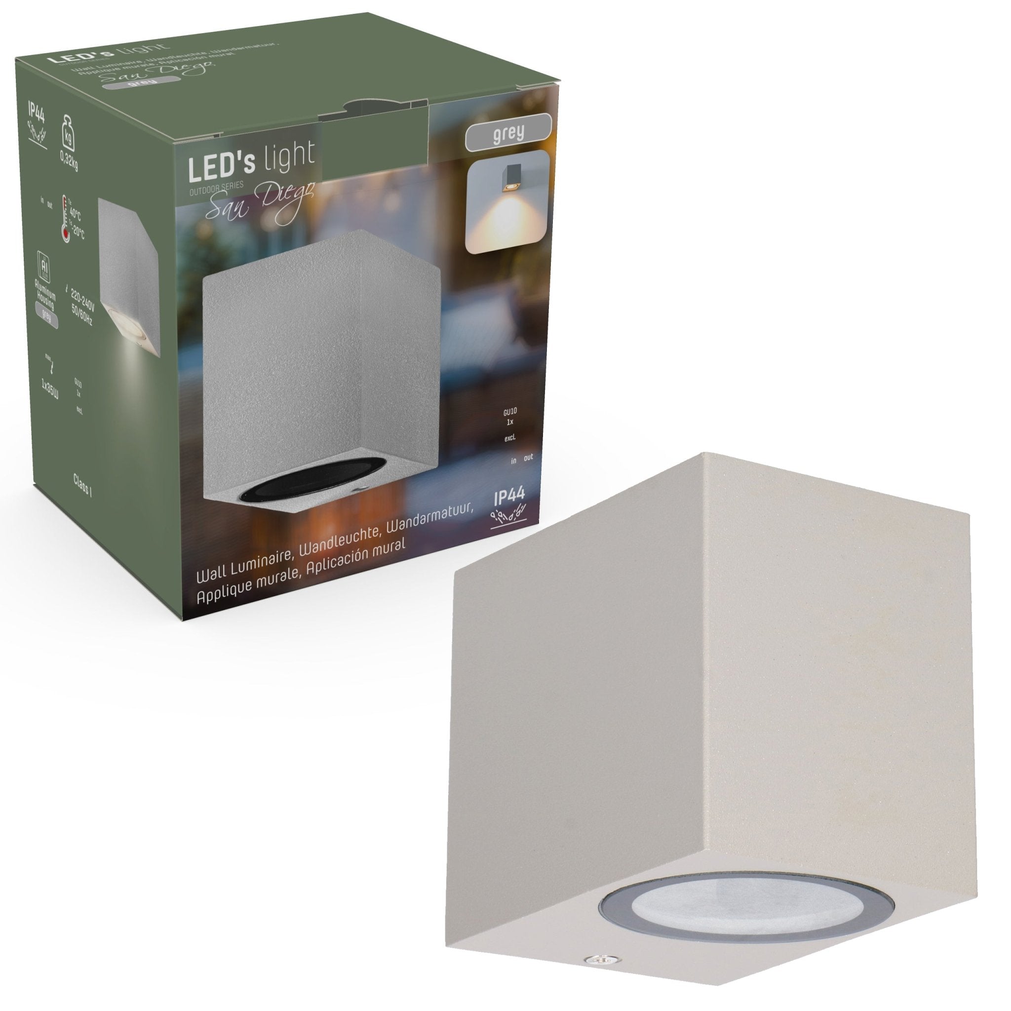 LED Wandlamp buiten met GU10 fitting - Rome - Vierkant - IP44 - Grijs - LED.nl
