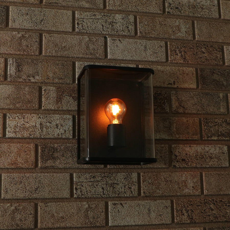 LED Wandlamp Glas - Rondom licht - Rechthoek - E27 fitting - IP44 - Zwart Wandlampen LED.nl