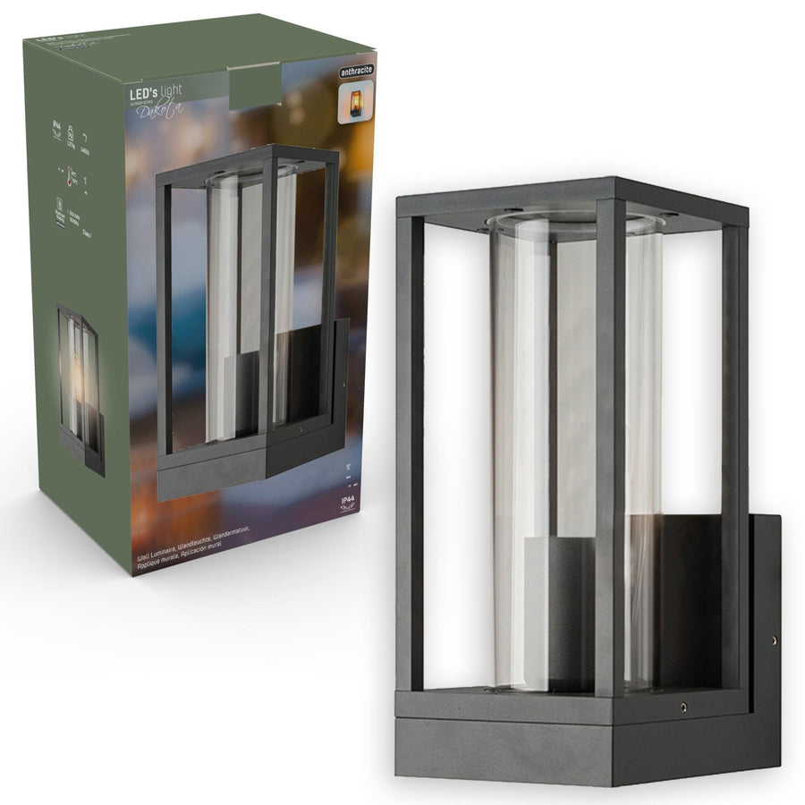 LED's Light LED Wall lamp with glass windows - Rectangle - E27 fitting - IP44 - Anthracite - LED.nl