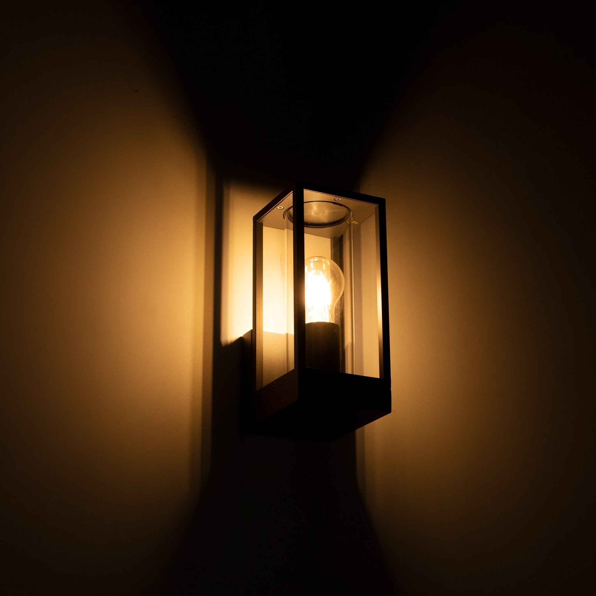 LED's Light LED Wandlamp met glazen ruiten - Rechthoek - E27 fitting - IP44 - Antraciet Wandlampen LED.nl