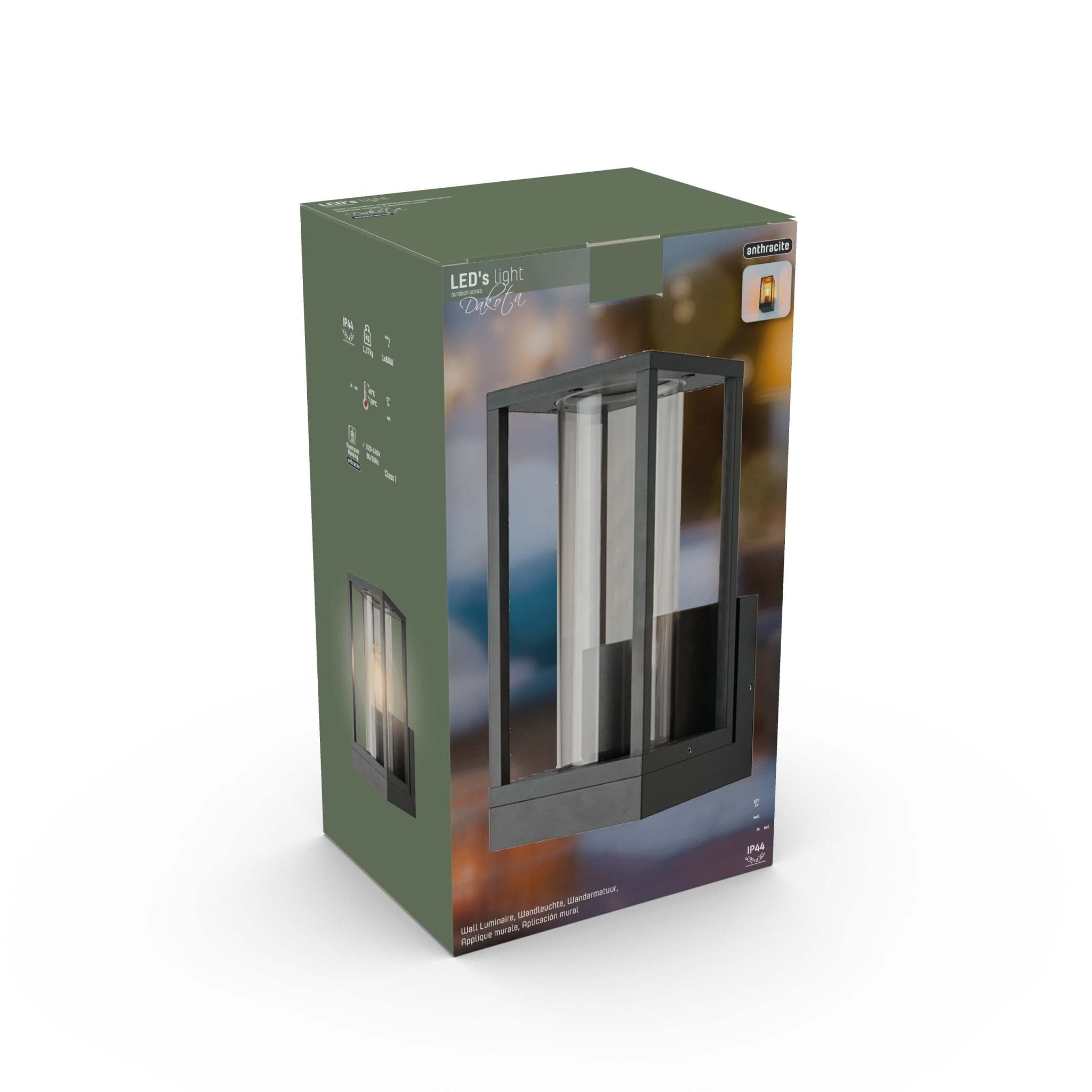 LED's Light LED Wandlamp met glazen ruiten - Rechthoek - E27 fitting - IP44 - Antraciet Wandlampen LED.nl