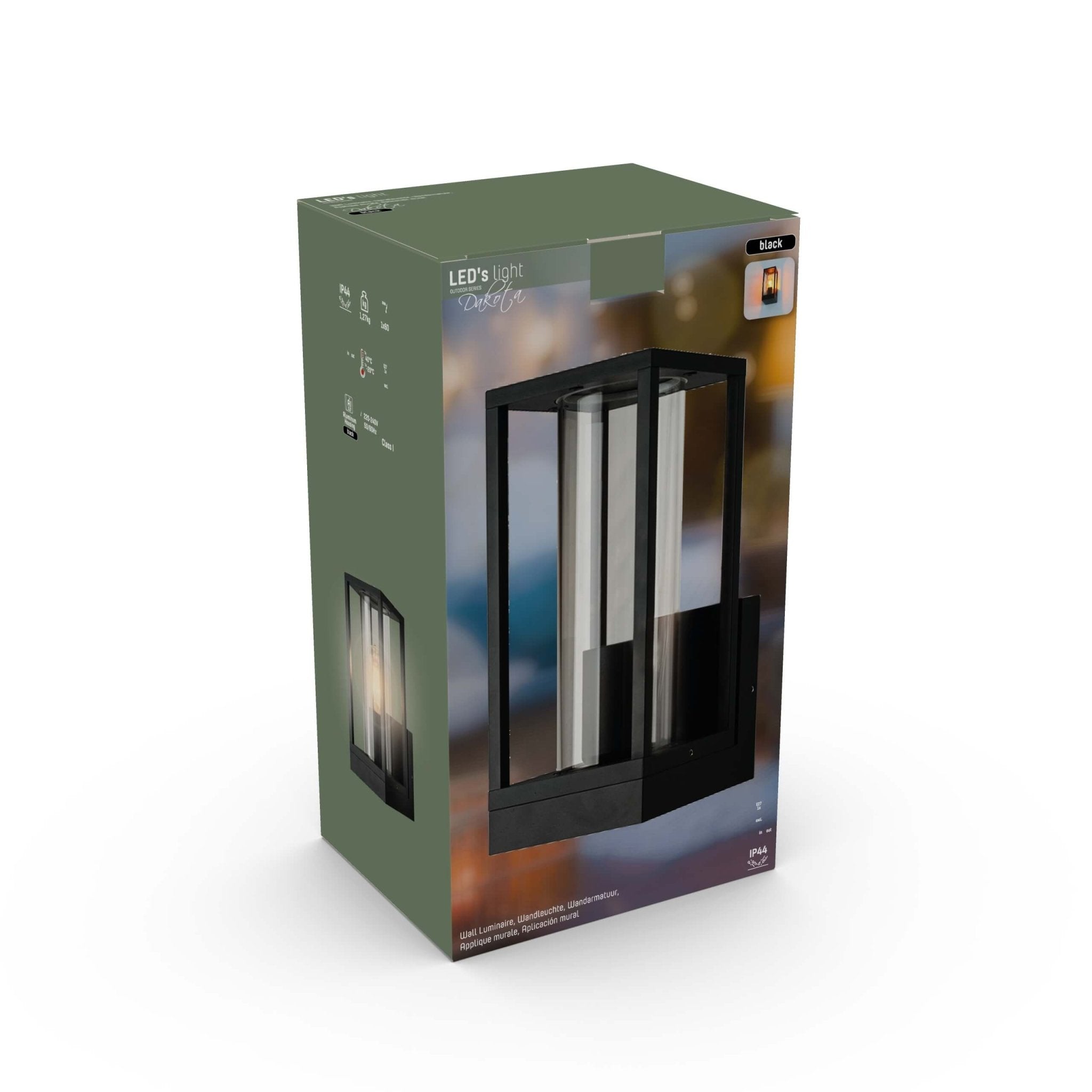 LED Wandlamp met glazen ruiten - Rechthoek - E27 fitting - IP44 - Zwart - LED.nl
