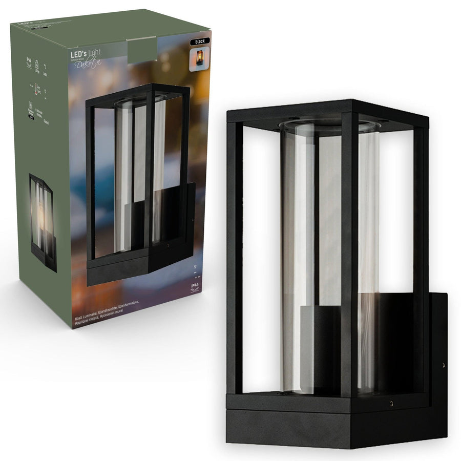 LED's Light LED Wall lamp with glass windows - Rectangle - E27 fitting - IP44 - Black - LED.nl