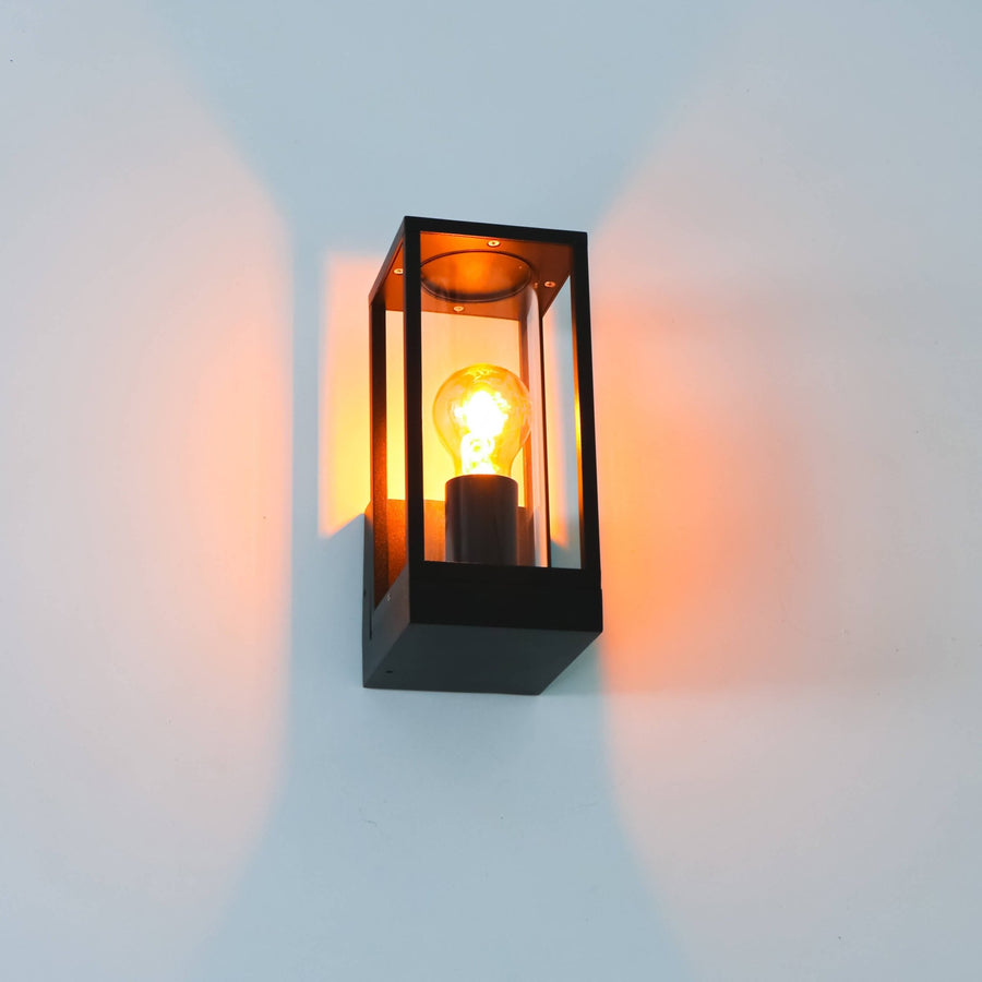 LED's Light LED Wall lamp with glass windows - Rectangle - E27 fitting - IP44 - Black - LED.nl