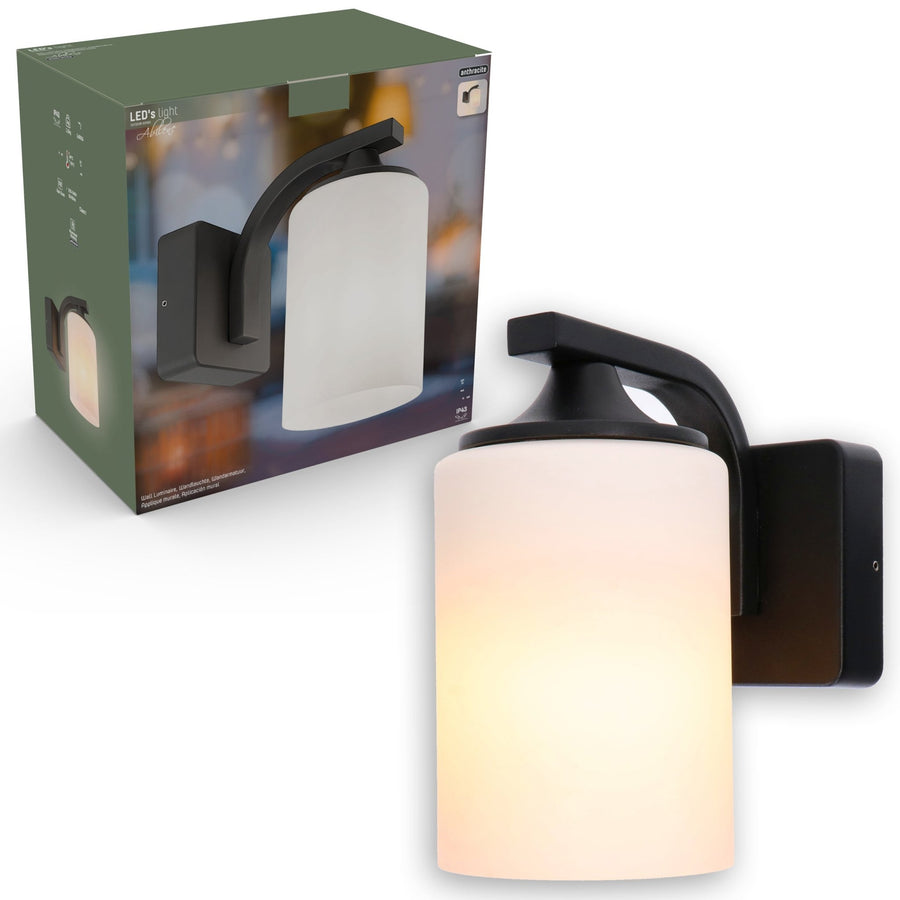 2 pack LED's Light LED Wandlamp Milky met E27 fitting - IP44 - Model Noto - Antraciet Wandlampen LED.nl
