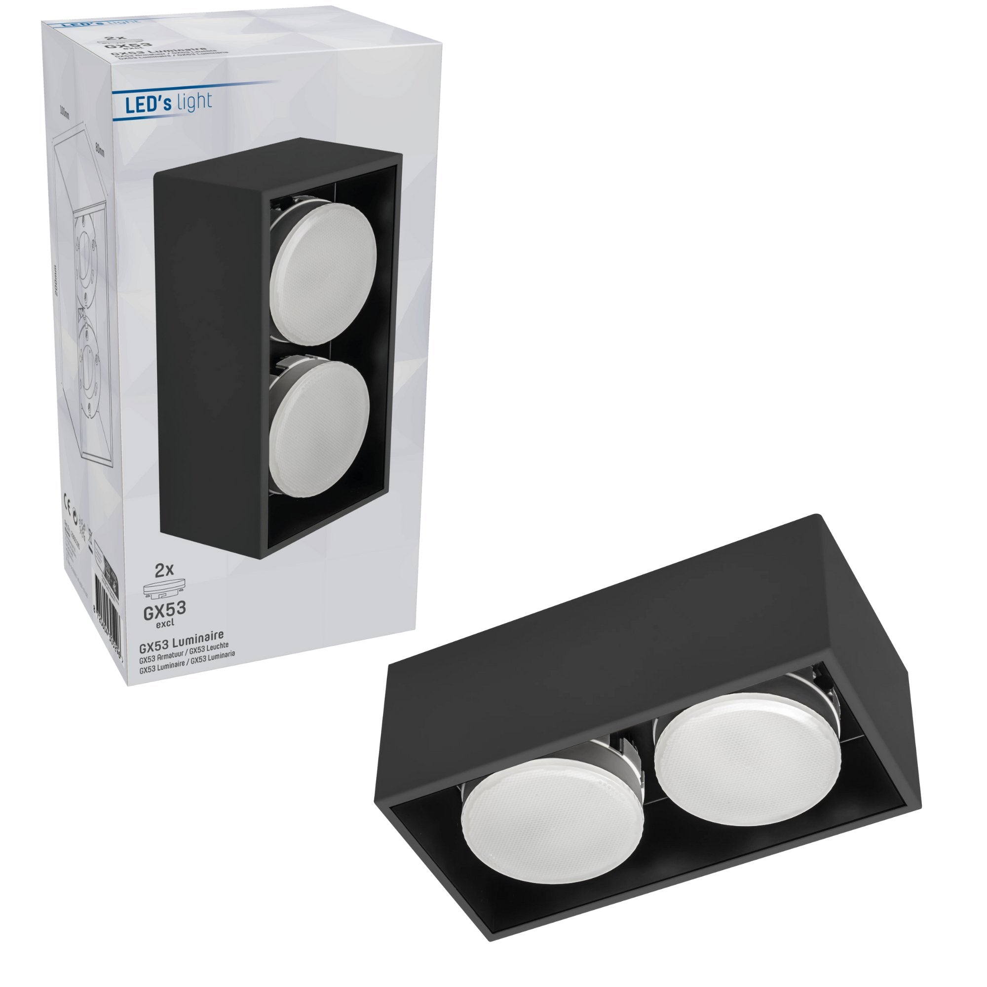 LED's Light Cube LED Plafondlamp - 2 lichtpunten - Draaibaar licht - Staal - 20 x 8 cm - Zwart - LED.nl