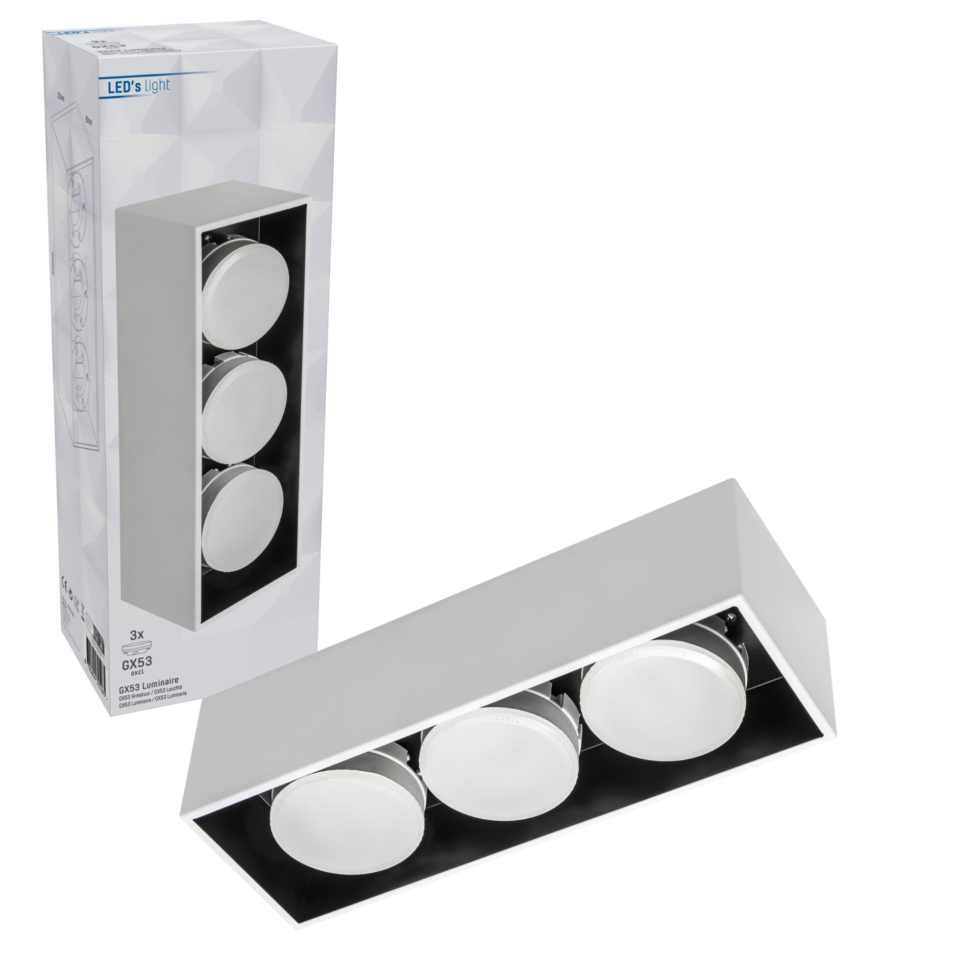 LED's Light Cube LED Plafondlamp - 3 lichtpunten - Draaibaar licht - Staal - 30 x 8 cm - Wit - LED.nl
