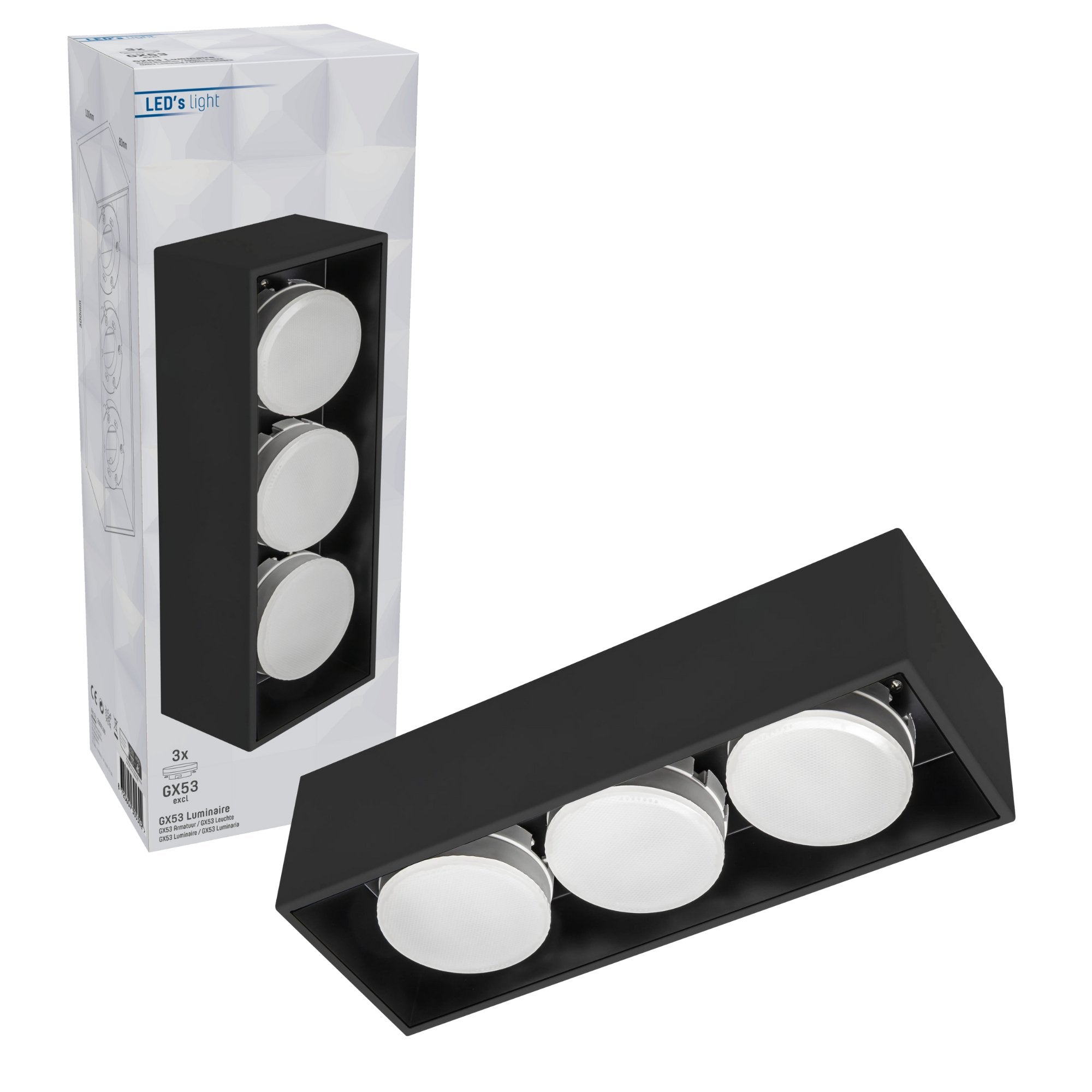 LED's Light Cube LED Plafondlamp - 3 lichtpunten - Draaibaar licht - Staal - 30 x 8 cm - Zwart - LED.nl