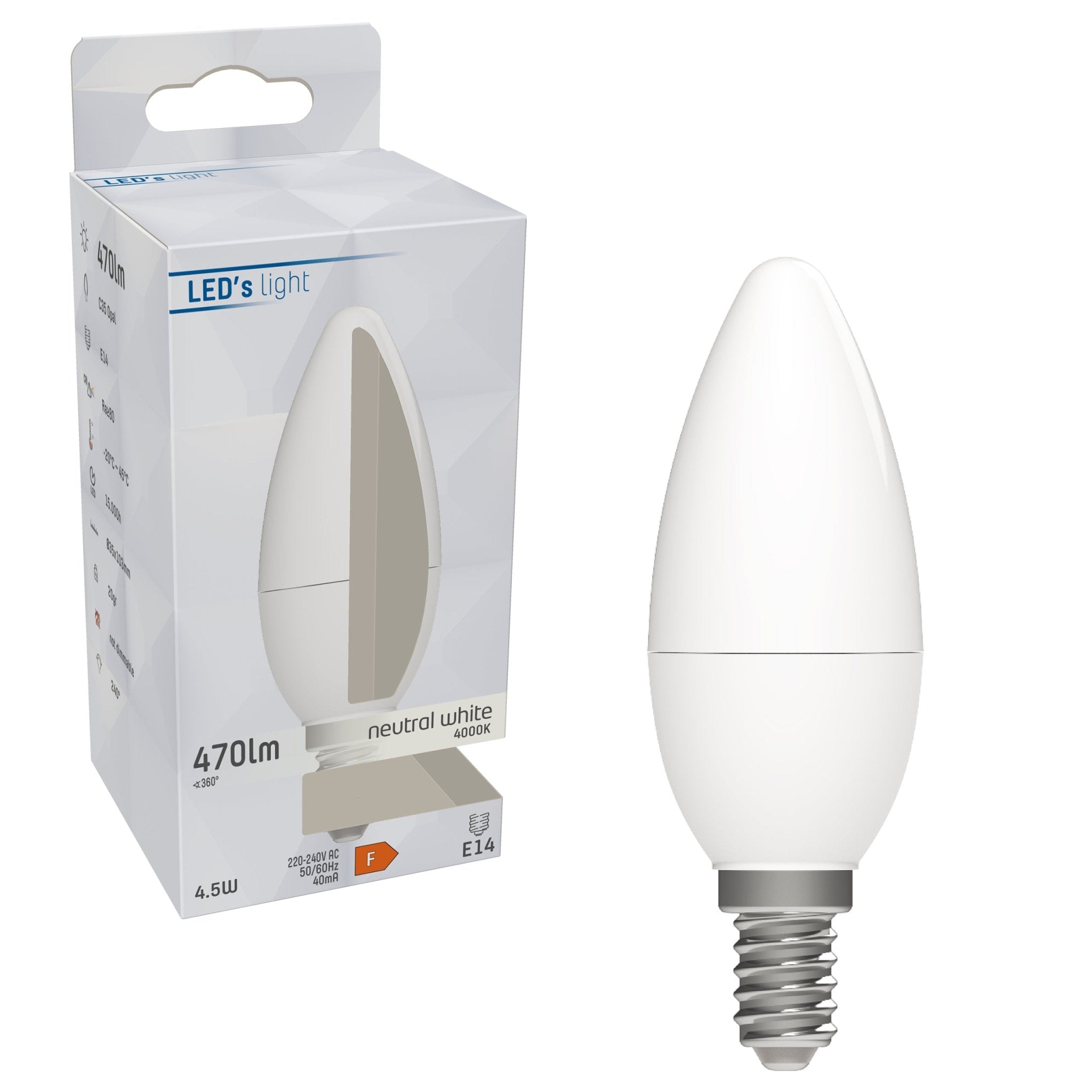 LongLife LED Lamp Kaars E14 - Mat - 4000K - 4.9W (40W) - C35 Lichtbronnen LED.nl