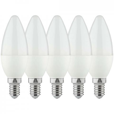 LongLife LED Lamp Kaars E14 - Mat - Warm wit licht - 4W vervangt 40W - Voordeelverpakking - 5 kaarslampen Lichtbronnen LED.nl