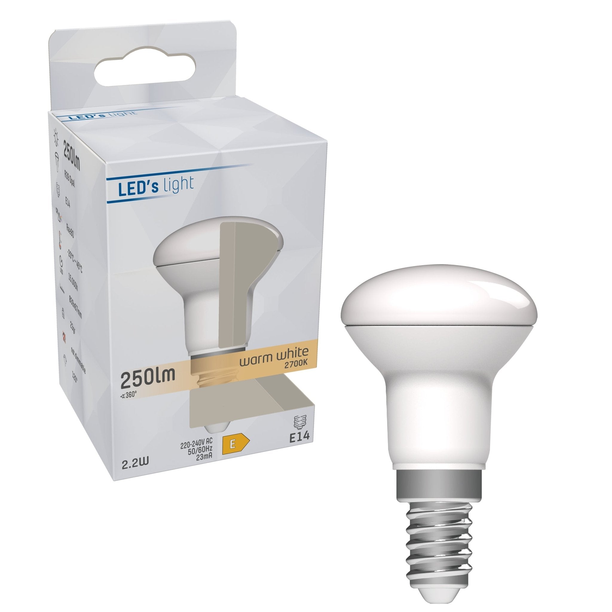 LongLife LED Reflectorlamp E14 - R39 Reflector - Warm wit - 2.2W vervangt 25W Reflectorlampen LED.nl