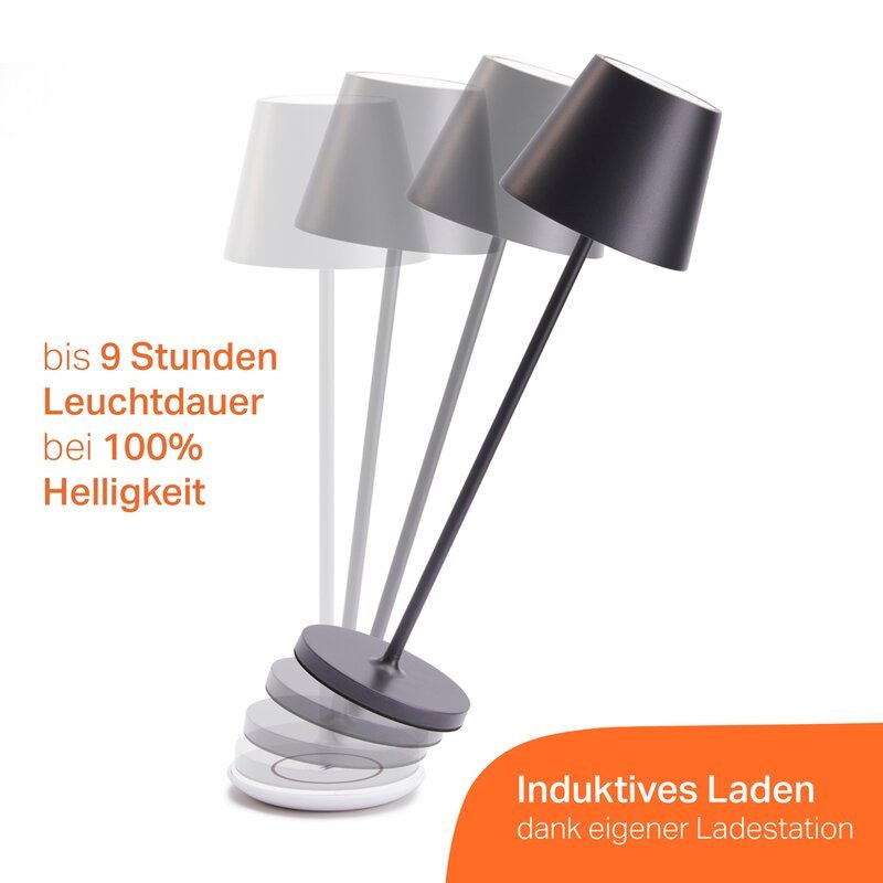 Premium LED Tafellamp met oplaadstation - Oplaadbaar & Draadloos - Voor binnen en buiten - Grijs - LED.nl