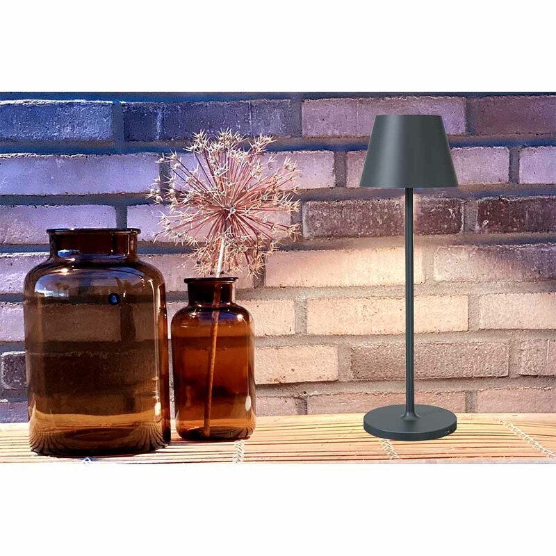 Premium LED Tafellamp met oplaadstation - Oplaadbaar & Draadloos - Voor binnen en buiten - Grijs - LED.nl
