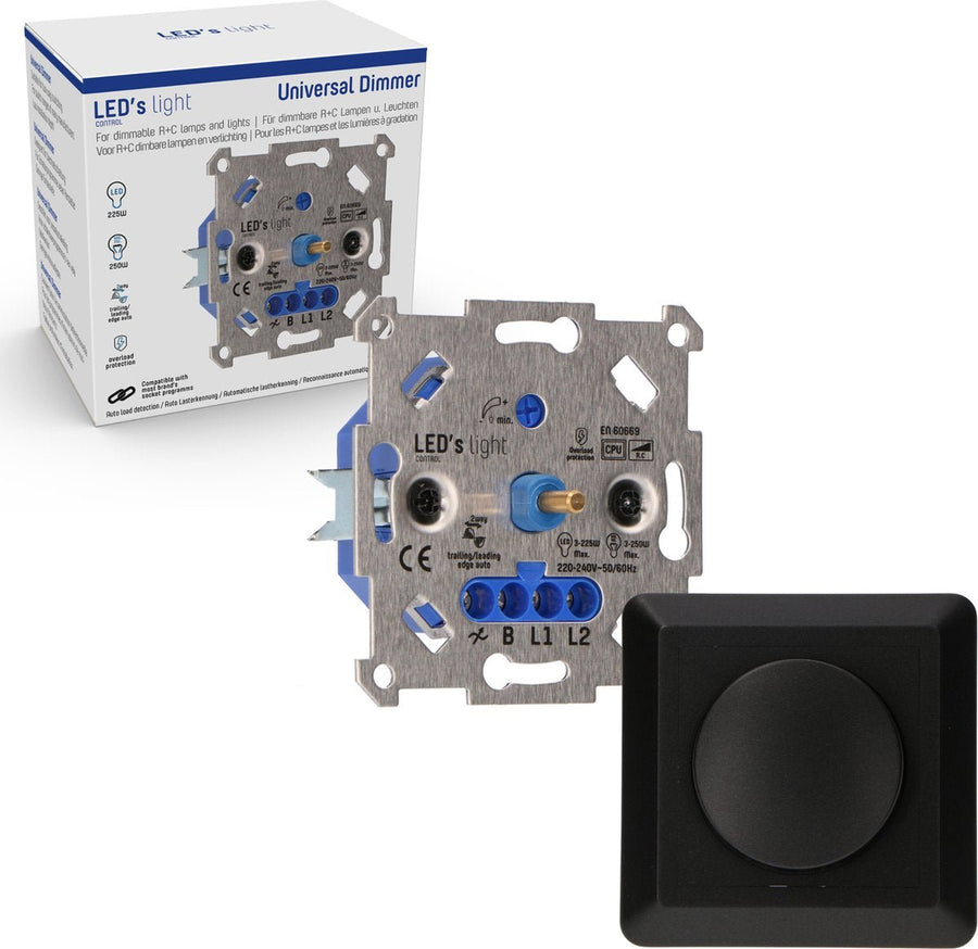 Professional Complete Dimmer voor alle dimbare (LED) lampen - Fase afsnijding aansnijding - Zwart Dimmers LED.nl