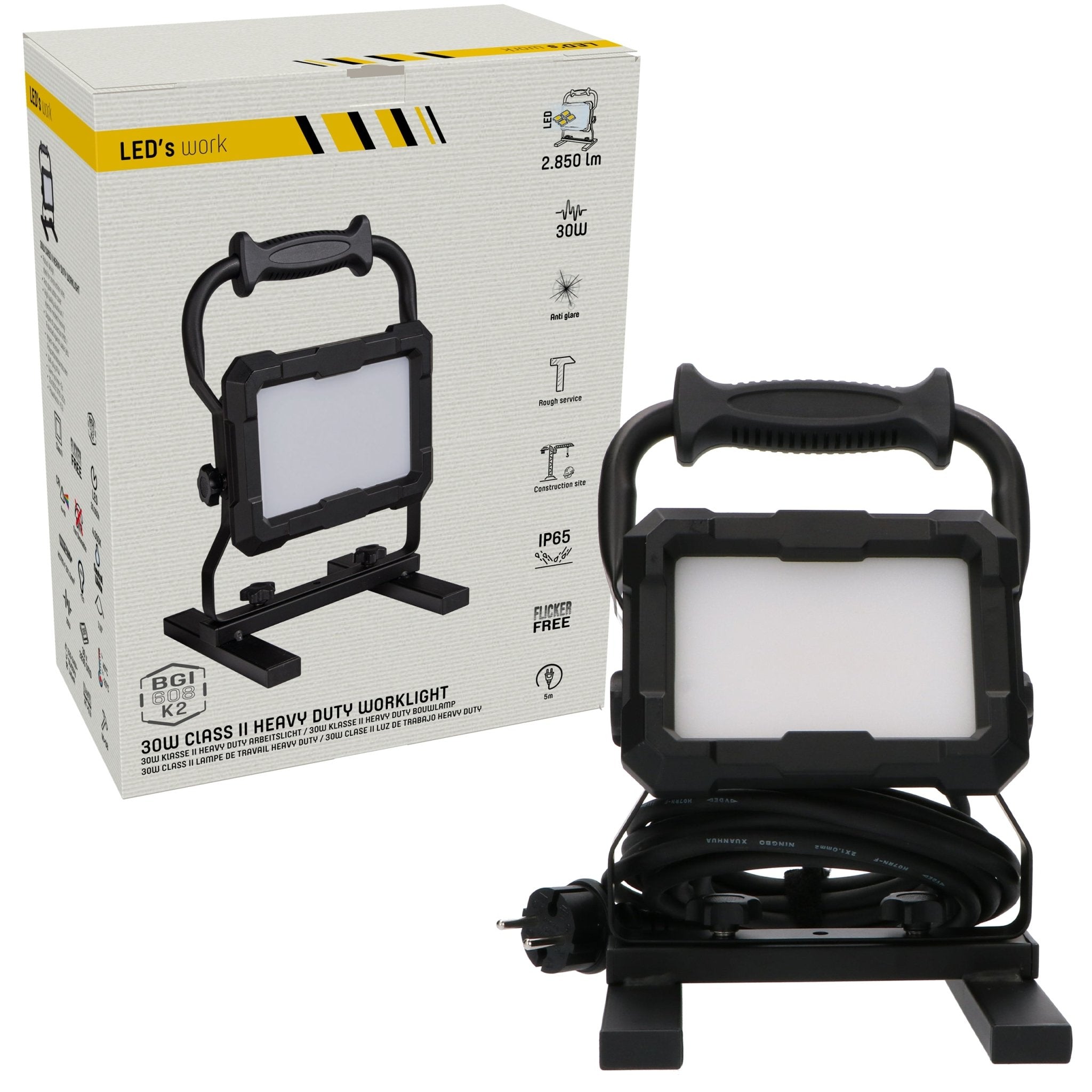 Professionele LED bouwlamp 30W – Rough Service Tested - 5 meter snoer – 2850 lumen – IP65 - LED.nl