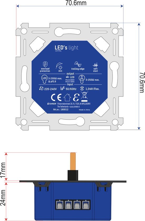 Proventa Premium LED-Dimmer komplett mit Abdeckrahmen – Universell für alle dimmbaren Leuchtmittel – Schwarz - LED.de