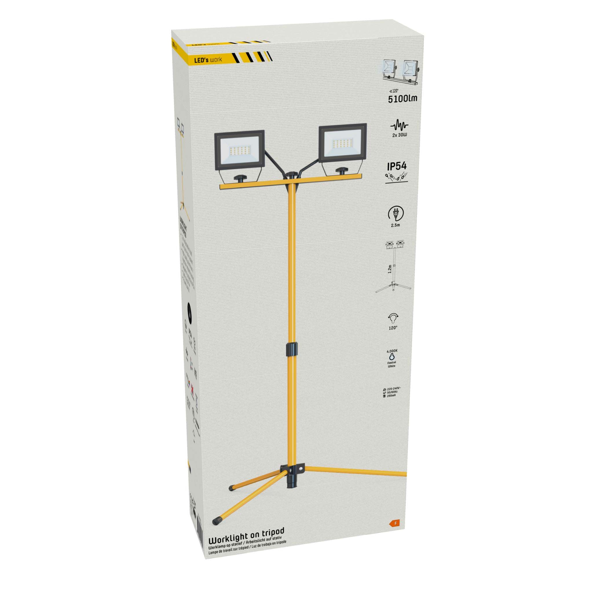 ProWork DUO Tripod LED werklampen op statief - In hoogte verstelbaar - 6370 lm Bouwlampen Led.nl