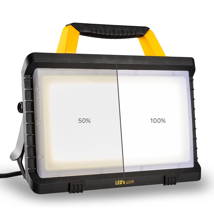 LED's Work Bouwlamp 5000 - 2 extra stopcontacten - 3 meter snoer - IP54 water- en stofbestendig Bouwlampen Led.nl