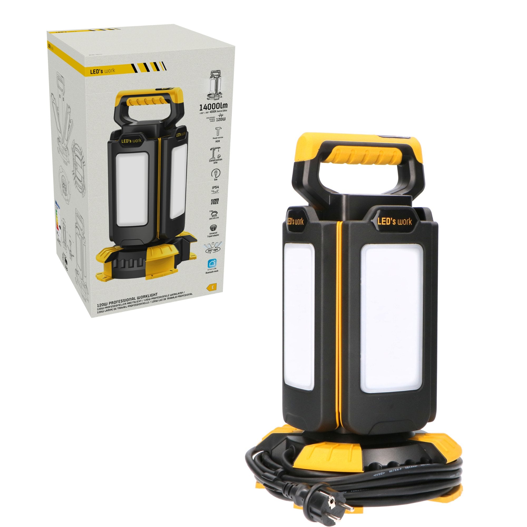 ProWork LED Bouwlamp met rondom licht - 4 lichtpunten - Dimbaar licht - 14000 lm - LED.nl