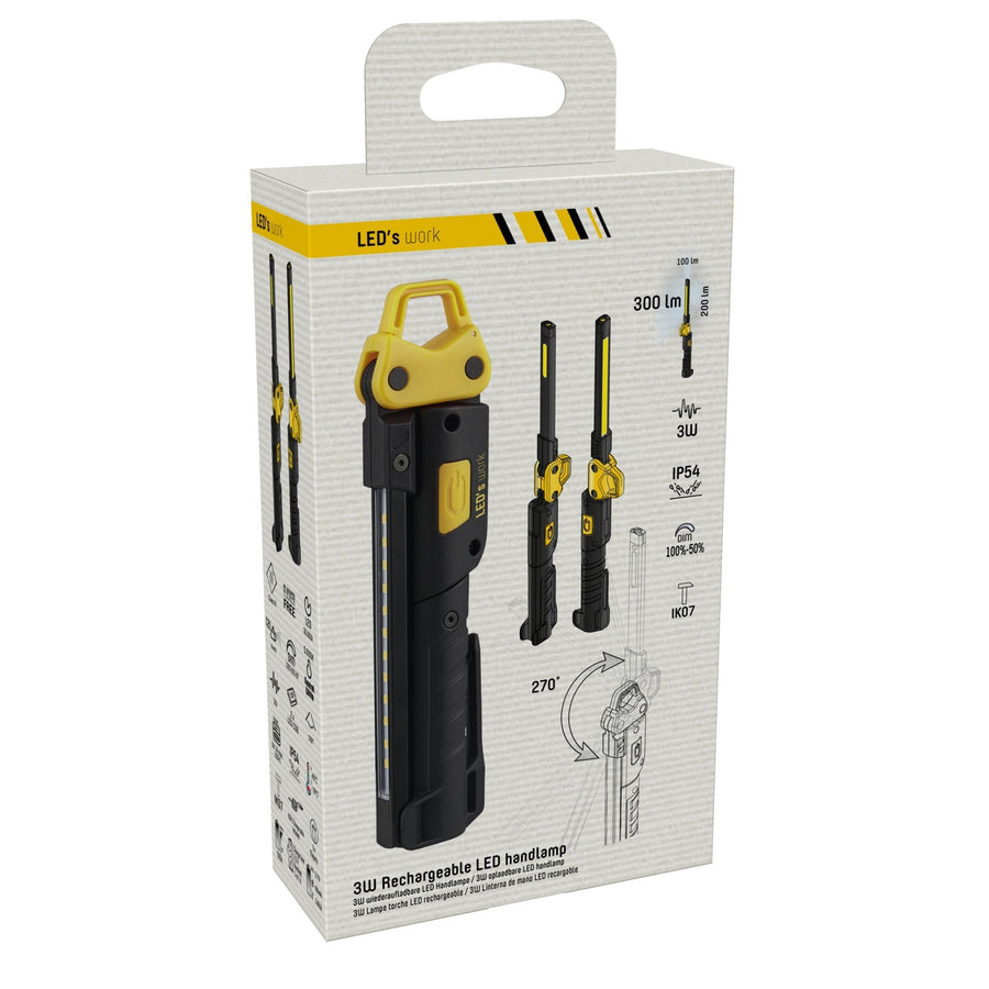 LED's Work Oplaadbare Looplamp 500 - Inspectielamp - Inklapbaar & Draadloos - Met magneet en haak Bouwlampen Led.nl