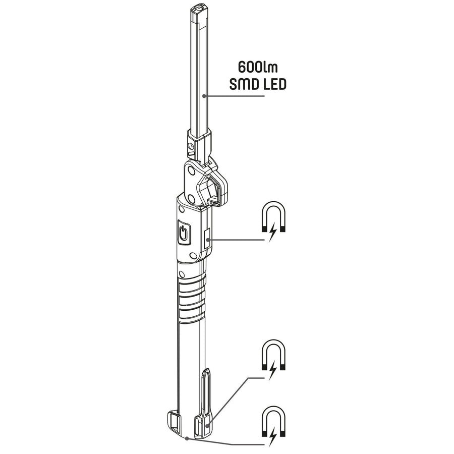 LED's Work Oplaadbare Looplamp 500 - Inspectielamp - Inklapbaar & Draadloos - Met magneet en haak Bouwlampen Led.nl