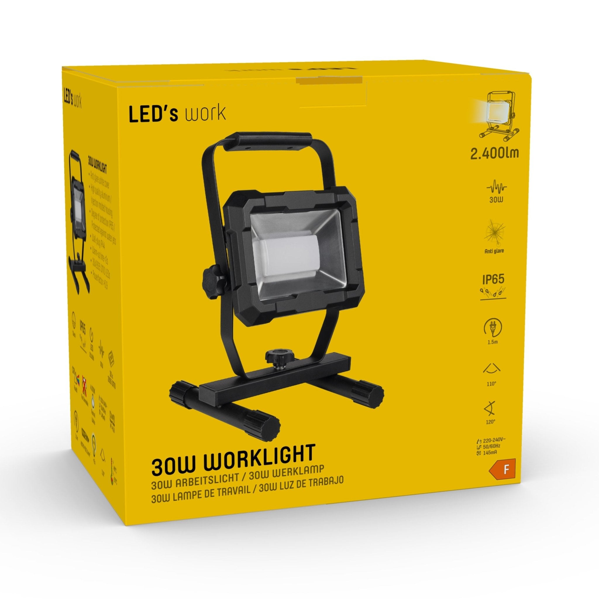 LED's Work Werklamp 2400 - Robuuste behuizing - Extra sterk snoer 150 cm - IP65 waterdicht - 30W Werklampen LED.nl