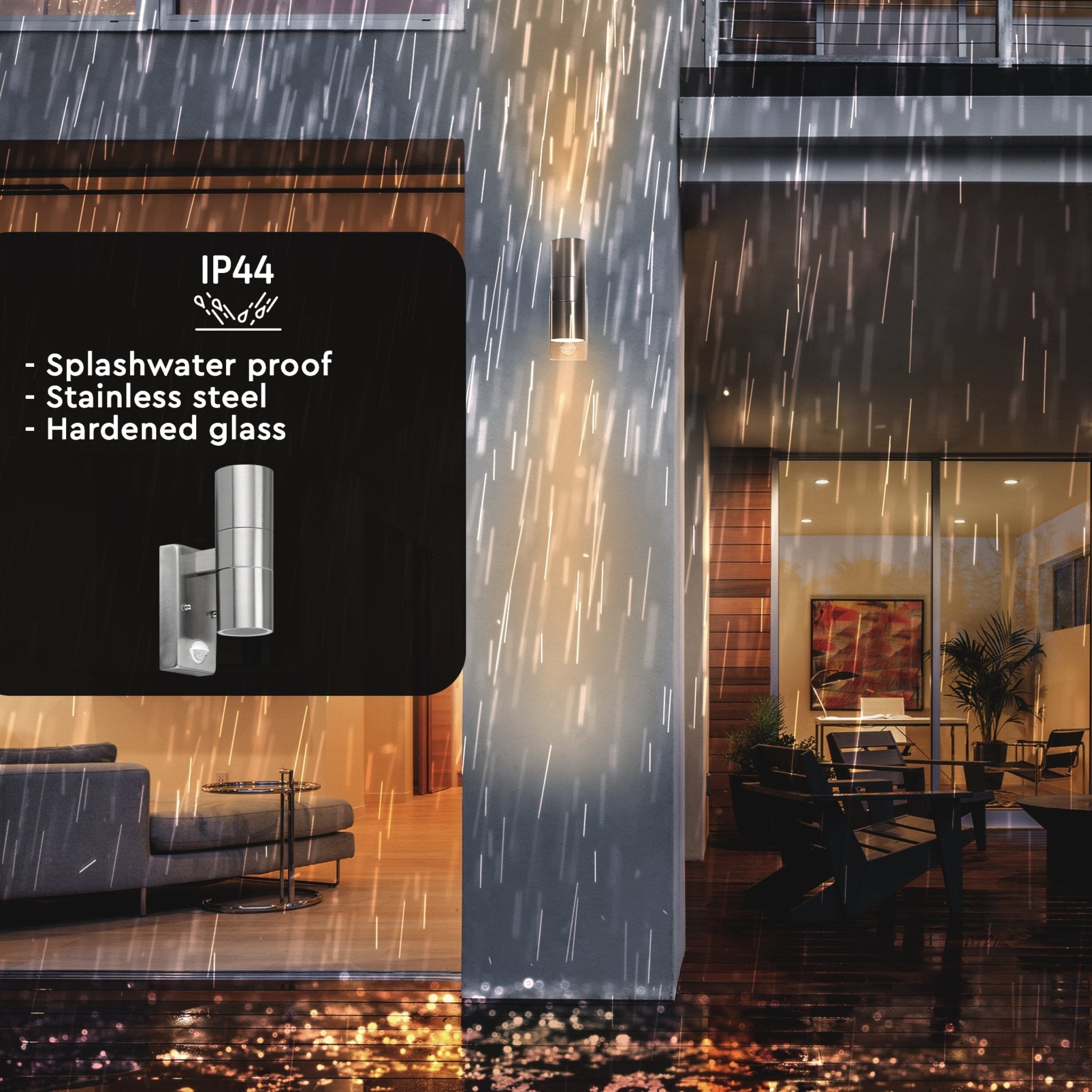 RVS LED Buitenlamp met bewegingssensor - 2 lichts up & down - IP44 - Zilver - LED.nl