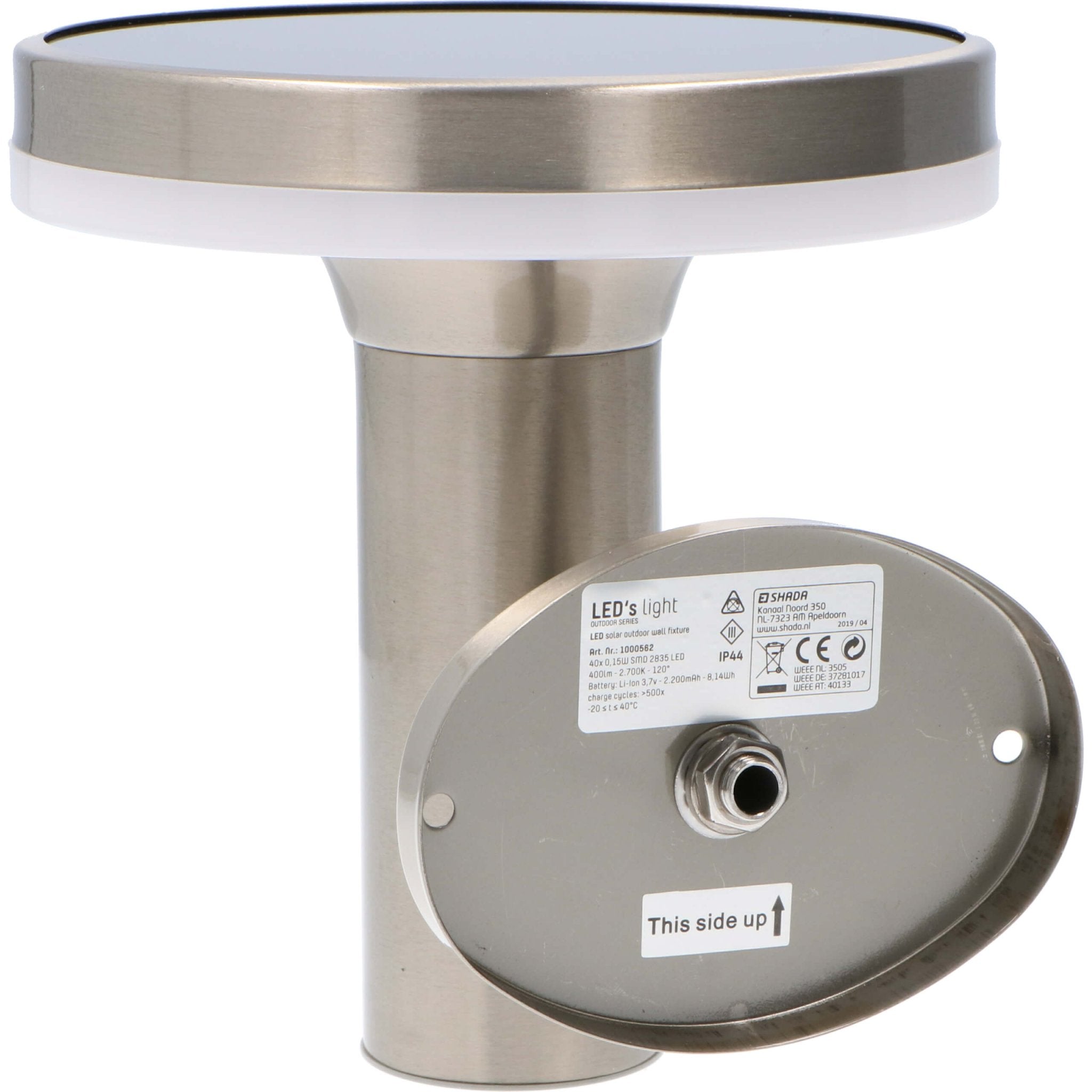 RVS Solar LED Buitenlamp met bewegingssensor - Draadloos - 3 standen - Zilver - LED.nl