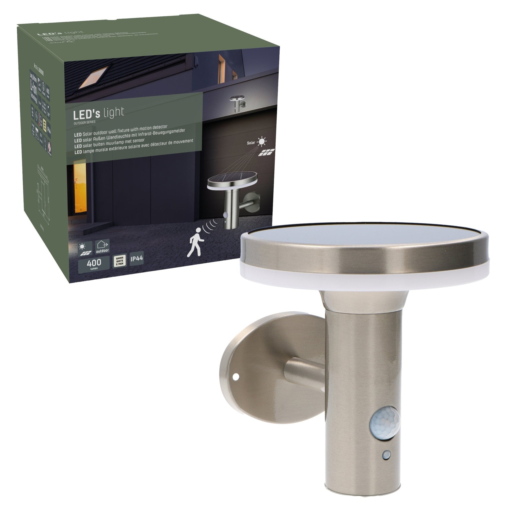 RVS Solar LED Buitenlamp met bewegingssensor - Draadloos - 3 standen - Zilver - LED.nl