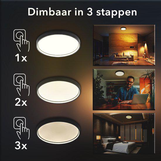 Slim LED Plafonniere 45 cm - Plafondlamp dimbaar zonder dimmer - Warm wit licht - Antraciet - LED.nl
