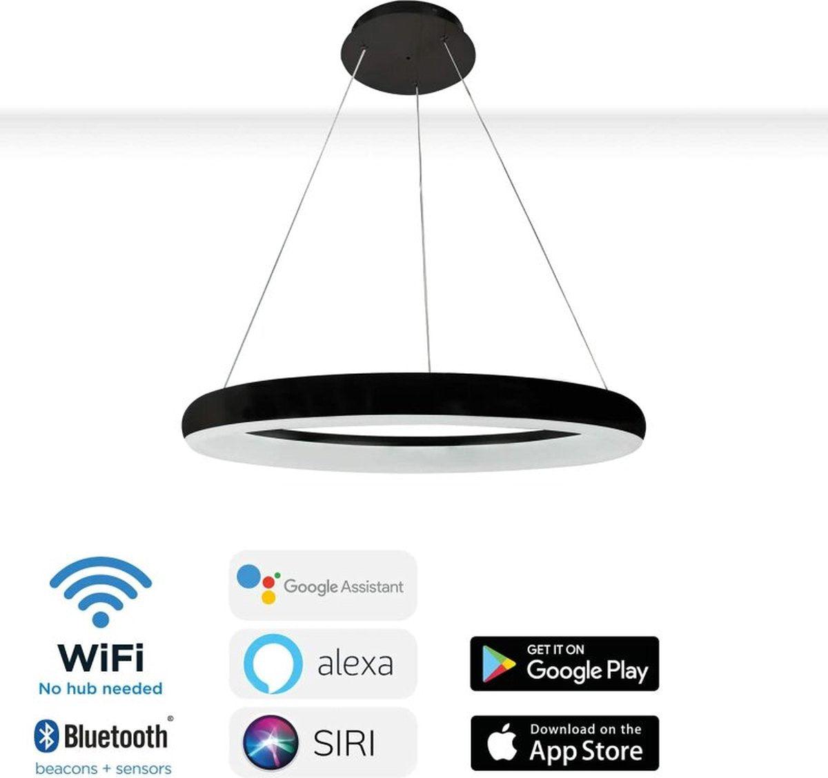 Smart LED Hanglamp ring 60 cm - Bedienbaar met afstandsbediening en app - White & Color - Zwart Hanglampen LED.nl