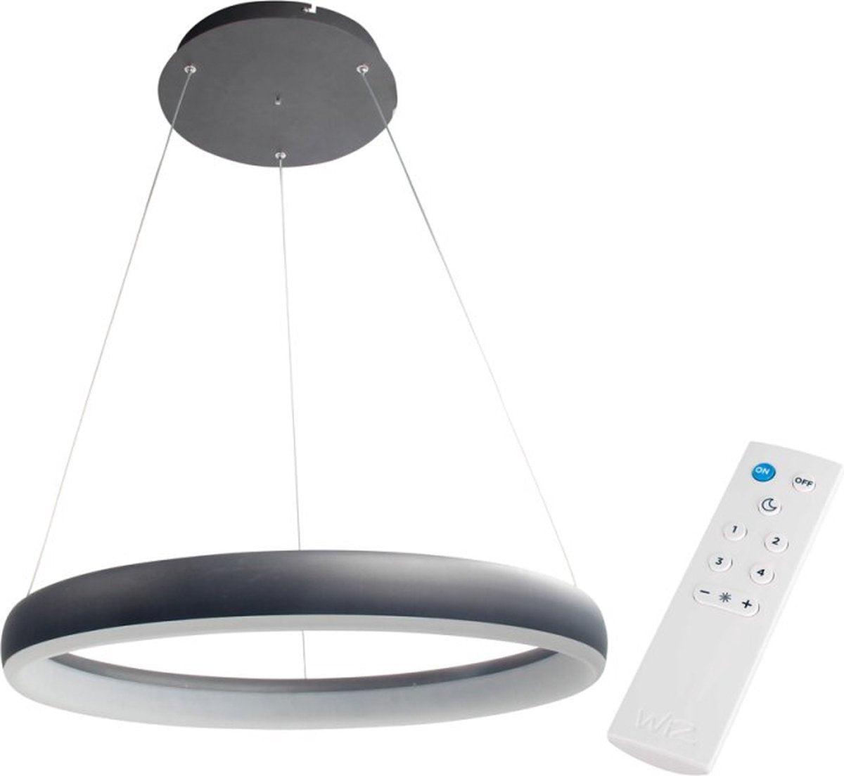 Smart LED Hanglamp ring 60 cm - Bedienbaar met afstandsbediening en app - White & Color - Zwart Hanglampen LED.nl
