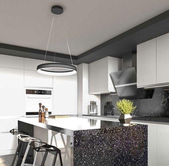 Smart LED Hanglamp ring 60 cm - Bedienbaar met afstandsbediening en app - White & Color - Zwart Hanglampen LED.nl
