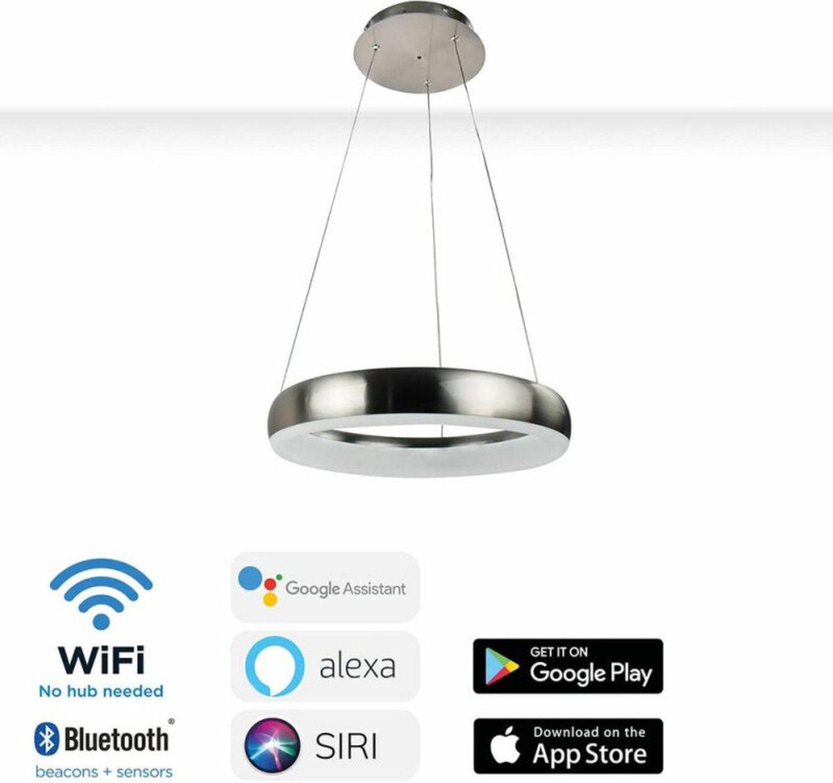 Smart LED Hanglamp rond 40 cm - Bedienbaar met afstandsbediening en app - White & Color - Zilver - LED.nl