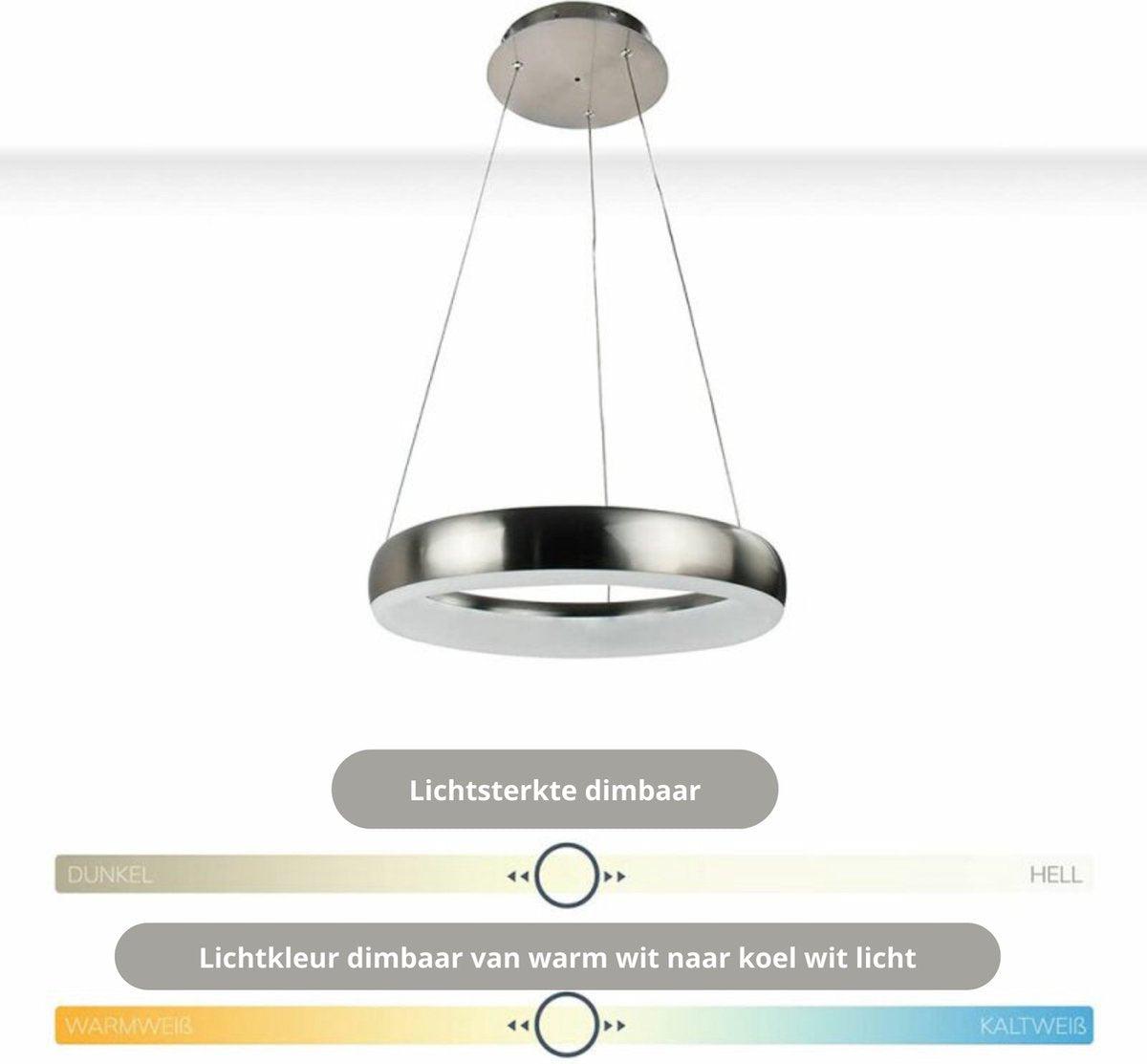 Smart LED Hanglamp rond 60 cm - Bedienbaar met afstandsbediening en app - White & Color - Zilver - LED.nl