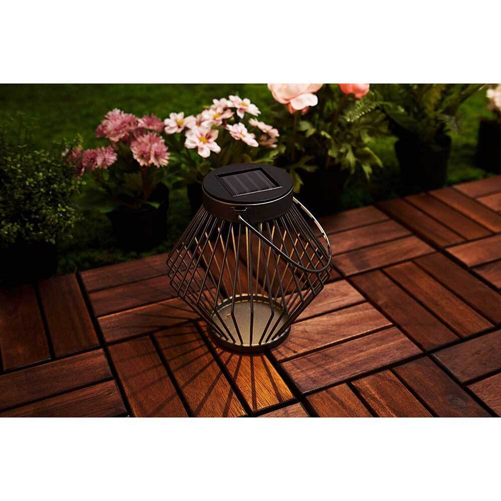 Solar LED Lantaarn Rotan 17 cm - Draadloos op zonne-energie - Grijs - LED.nl