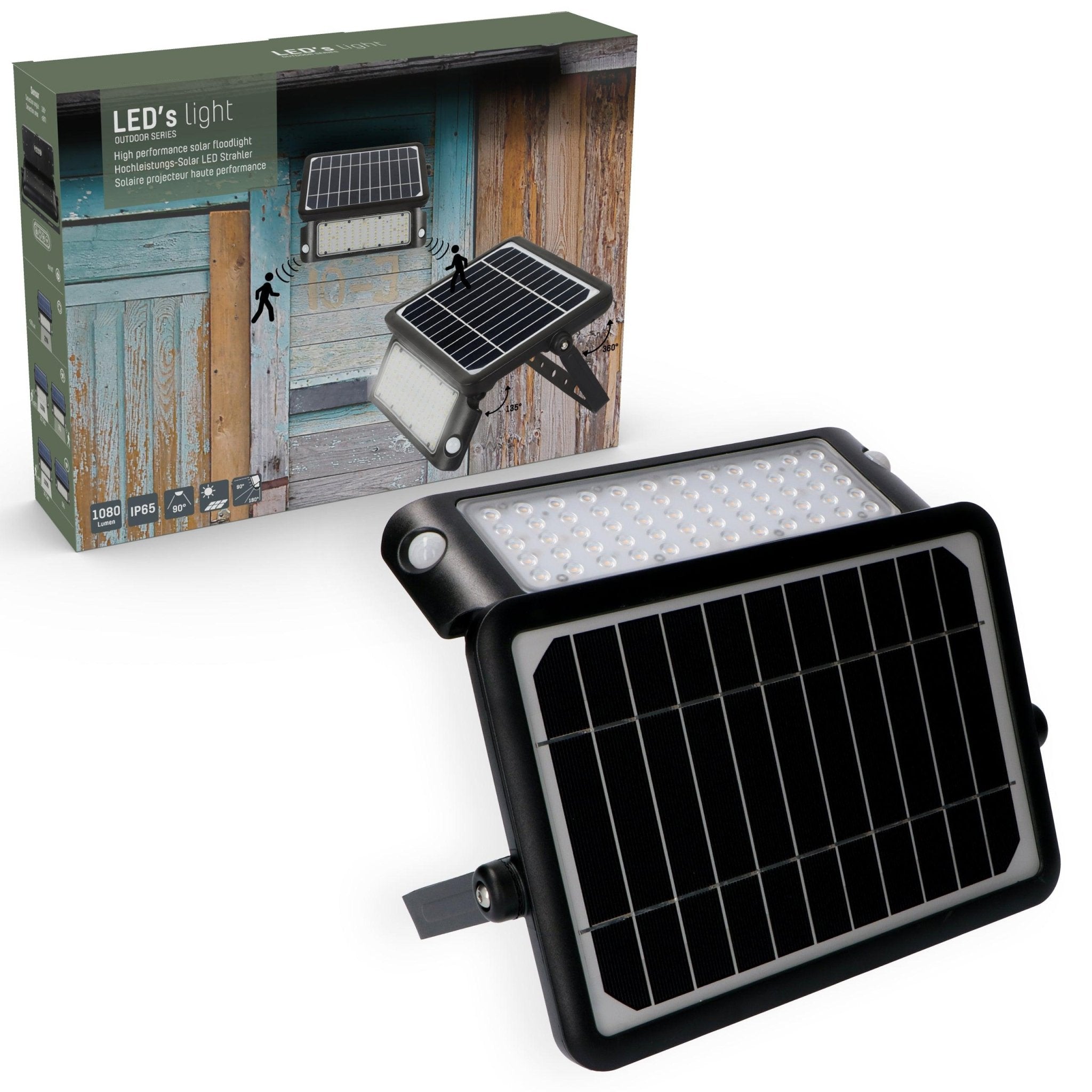 Solar LED Schijnwerper met bewegingssensor - 3 standen - Draadloos - 1080 lm - Zwart - LED.nl