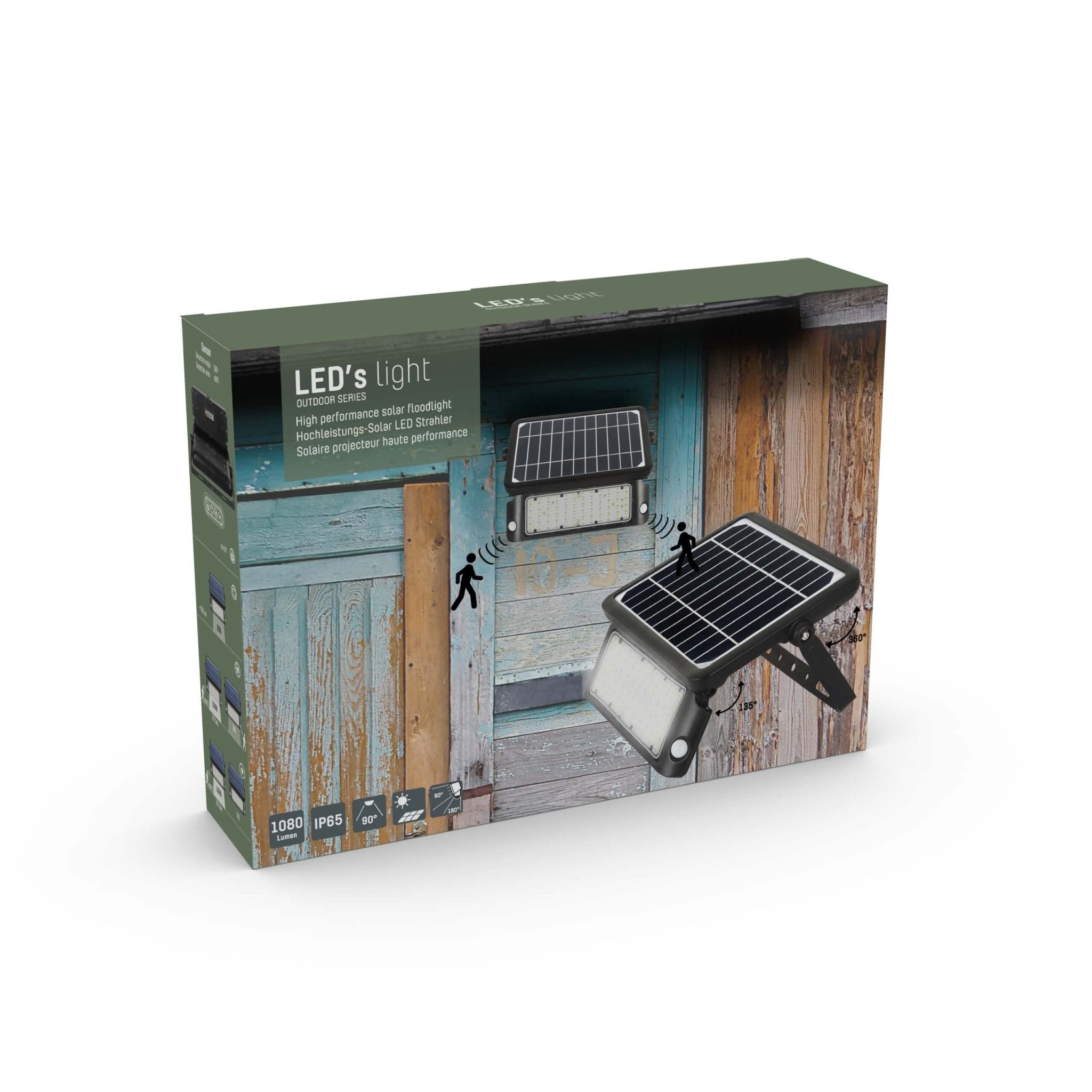 Solar LED Schijnwerper met bewegingssensor - 3 standen - Draadloos - 1080 lm - Zwart - LED.nl